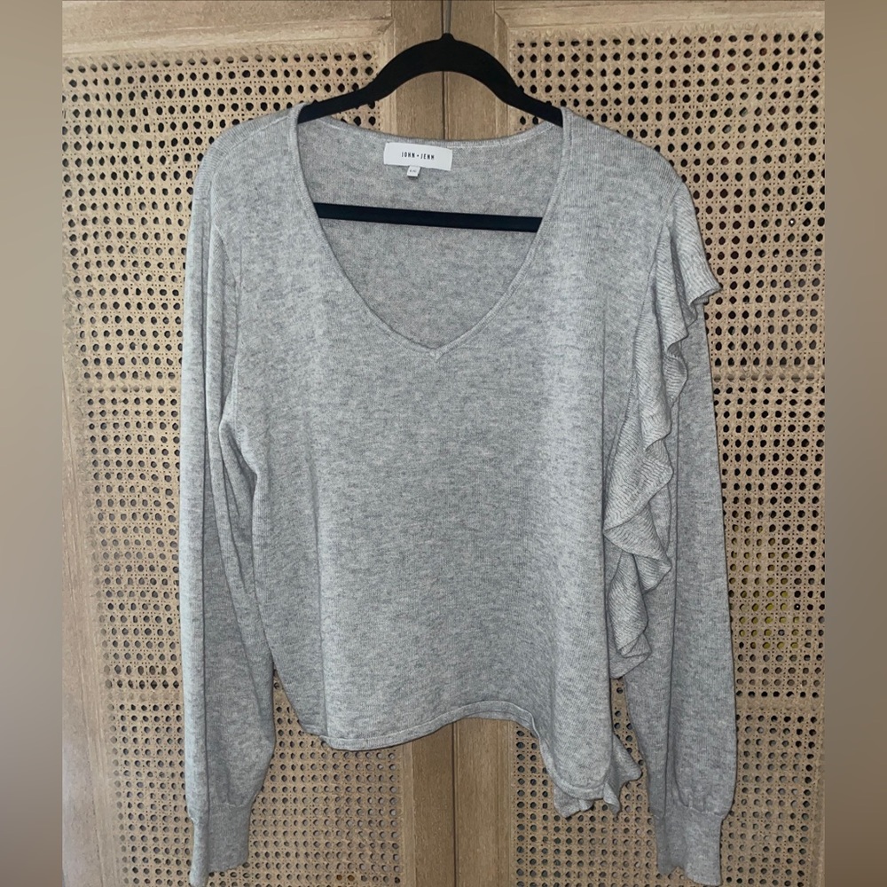 John + Jenn V-Neck Sweater with Ruffle Size L